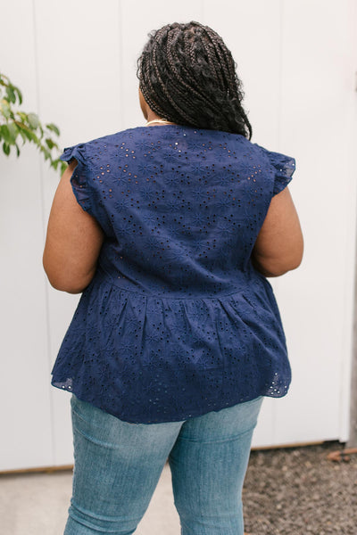 Lucy Eyelets Top in Navy