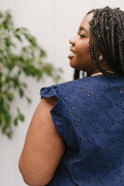 Lucy Eyelets Top in Navy