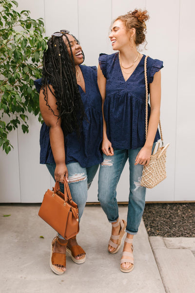 Lucy Eyelets Top in Navy