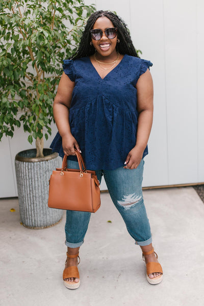 Lucy Eyelets Top in Navy