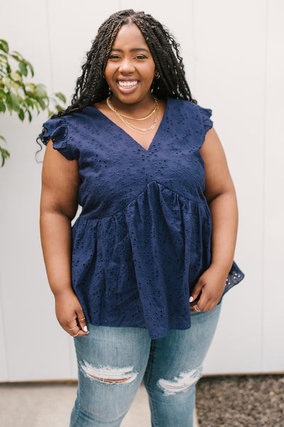 Lucy Eyelets Top in Navy