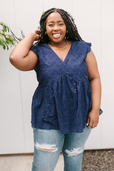 Lucy Eyelets Top in Navy