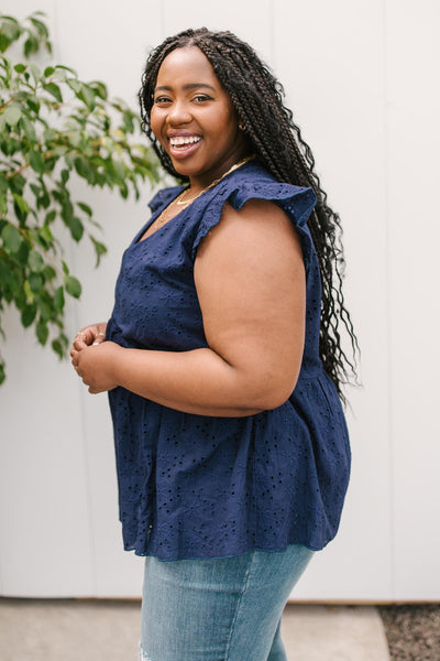 Lucy Eyelets Top in Navy