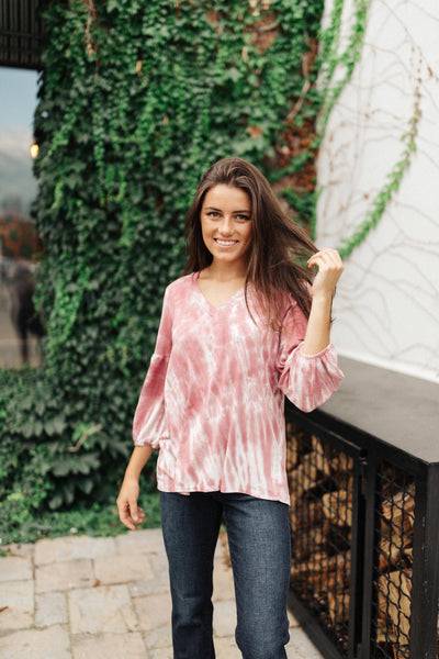 Marvelous Mauve Tie Dye V Neck