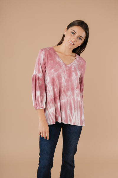 Marvelous Mauve Tie Dye V Neck