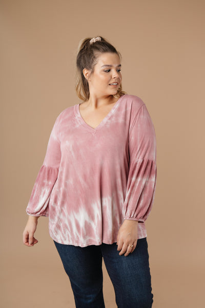 Marvelous Mauve Tie Dye V Neck