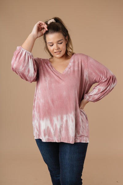 Marvelous Mauve Tie Dye V Neck