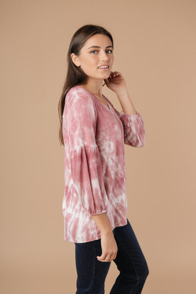 Marvelous Mauve Tie Dye V Neck