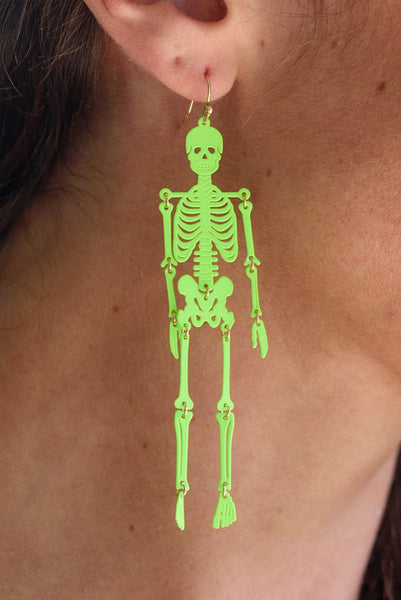 Neon Green Skeleton Dangle Earrings