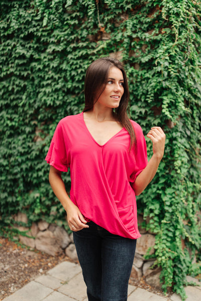 Nice Surprise Surplice Knit Top In Hot Pink