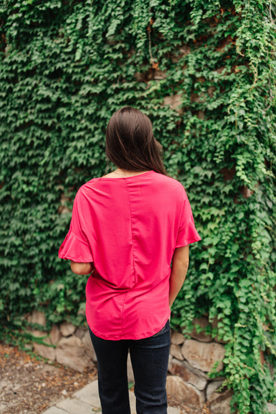 Nice Surprise Surplice Knit Top In Hot Pink