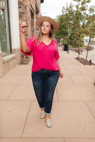 Nice Surprise Surplice Knit Top In Hot Pink