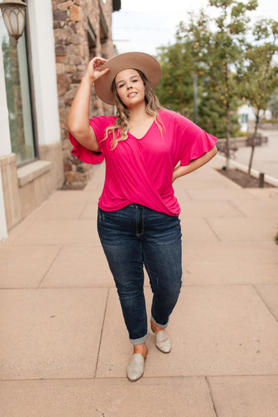 Nice Surprise Surplice Knit Top In Hot Pink