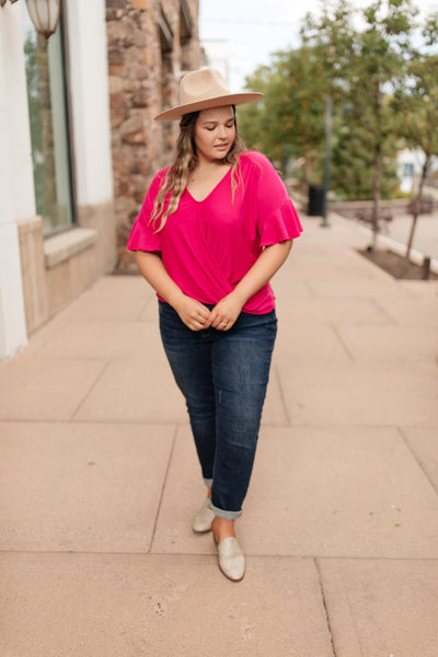 Nice Surprise Surplice Knit Top In Hot Pink