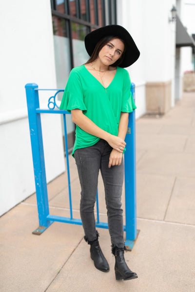 Nice Surprise Surplice Knit Top In Kelly Green