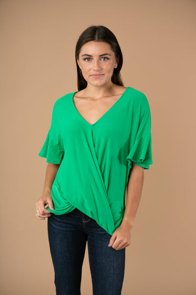 Nice Surprise Surplice Knit Top In Kelly Green