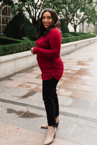 Nivia Draped Turtle Neck Tunic in Burgundy