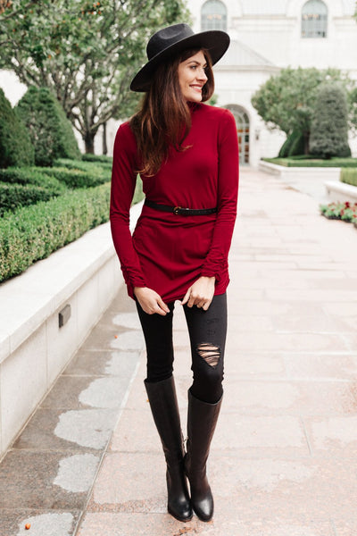 Nivia Draped Turtle Neck Tunic in Burgundy