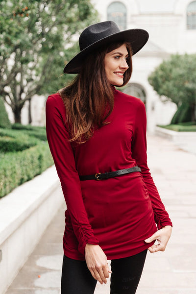 Nivia Draped Turtle Neck Tunic in Burgundy