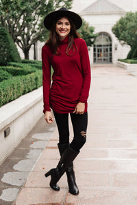 Nivia Draped Turtle Neck Tunic in Burgundy