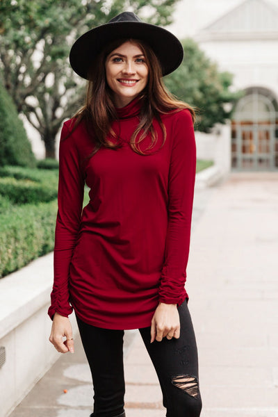 Nivia Draped Turtle Neck Tunic in Burgundy