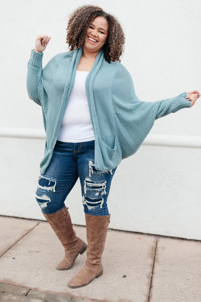 Not Your Grandmother's Cardigan in Dusty Blue