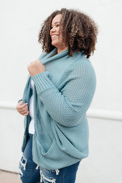 Not Your Grandmother's Cardigan in Dusty Blue