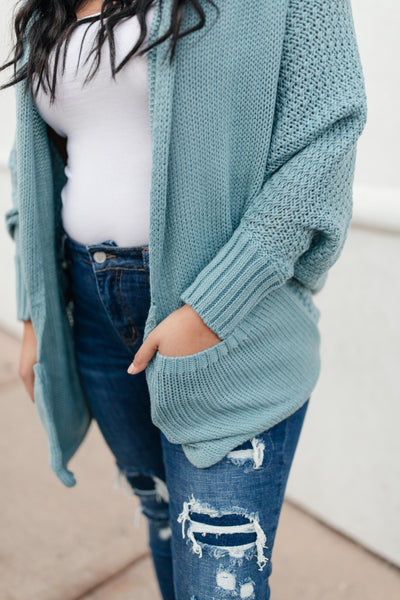 Not Your Grandmother's Cardigan in Dusty Blue