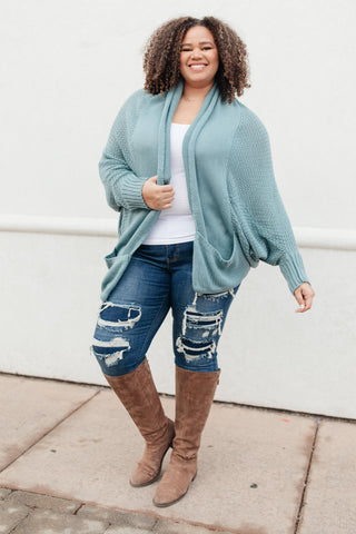 Not Your Grandmother's Cardigan in Dusty Blue