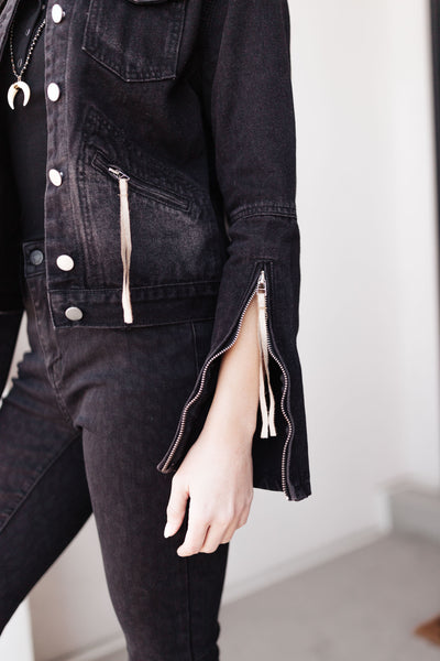 On The Fringe Jacket in Ash Black