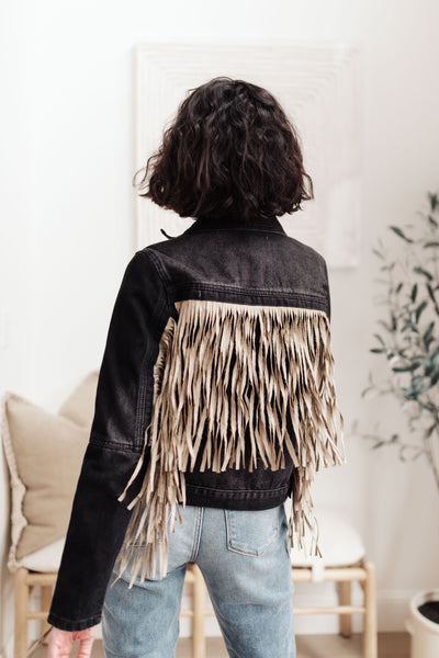 On The Fringe Jacket in Ash Black