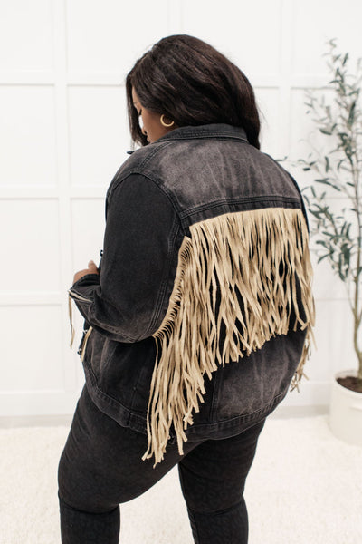 On The Fringe Jacket in Ash Black