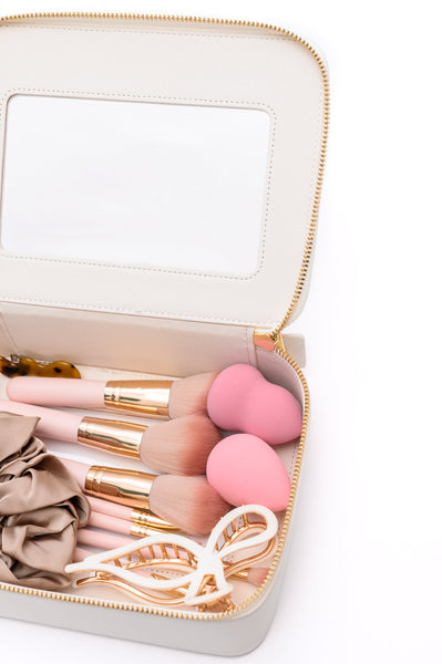 PU Leather Travel Cosmetic Case in Cream