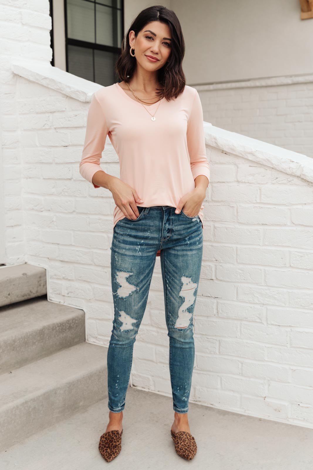 Perfect V Neck in Blush