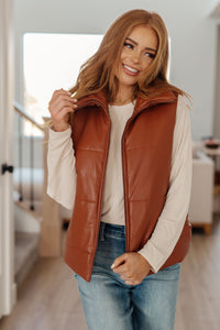 Persistence Pays Off Faux Leather Puffer Vest