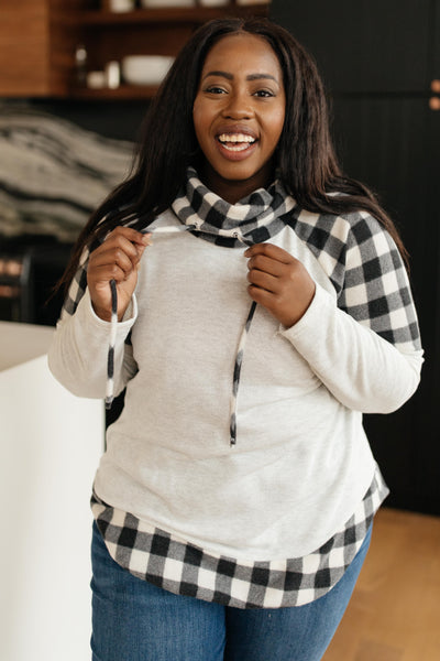 Plaid Details Top in Grey