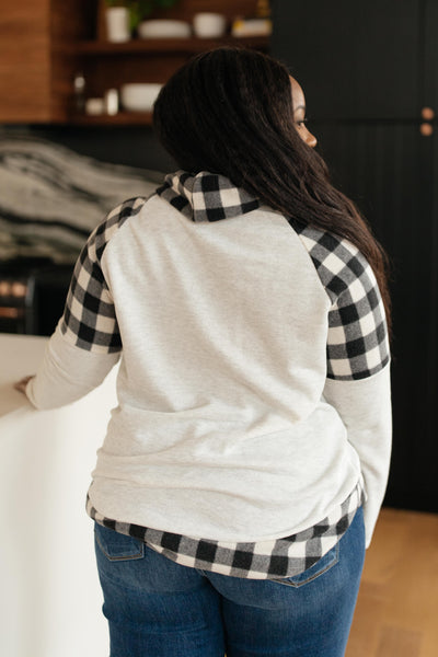 Plaid Details Top in Grey