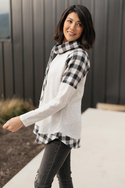 Plaid Details Top in Grey