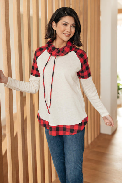 Plaid Details Top in Red