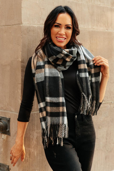 Plaid Winter Scarf in Black