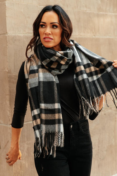 Plaid Winter Scarf in Black