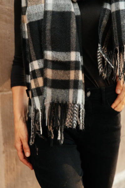 Plaid Winter Scarf in Black