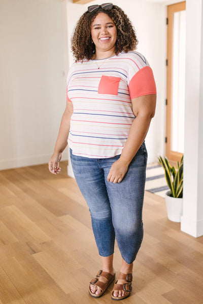 Coral & Stripes Top