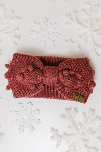 Pom Knit Head Wrap In Coco Berry