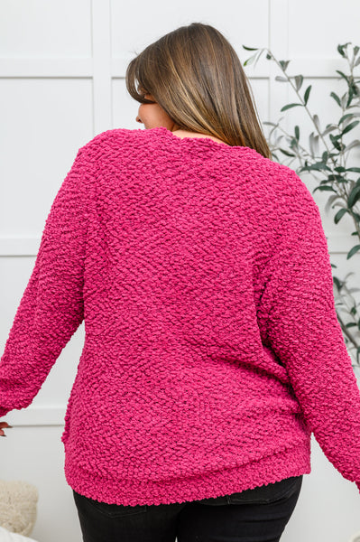 Popcorn Knit Cardigan In Magenta