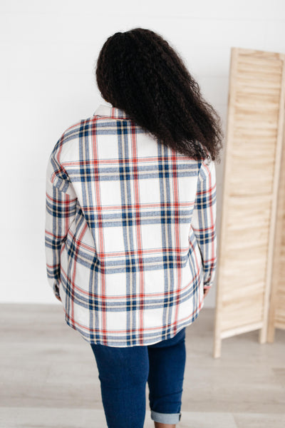 Pretty In Plaid Button-Up Top in Navy