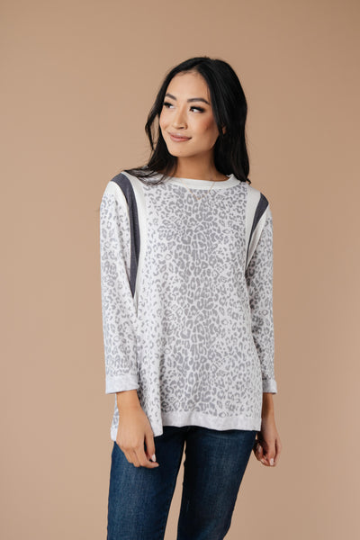 Racing Stripes Animal Print Top In Gray