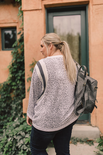 Racing Stripes Animal Print Top In Gray