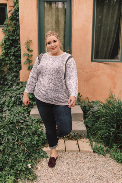 Racing Stripes Animal Print Top In Gray