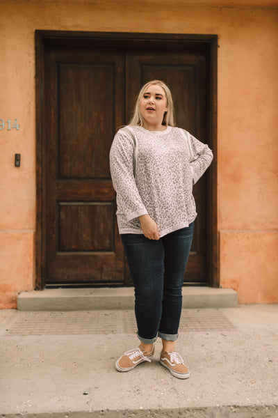 Racing Stripes Animal Print Top In Taupe